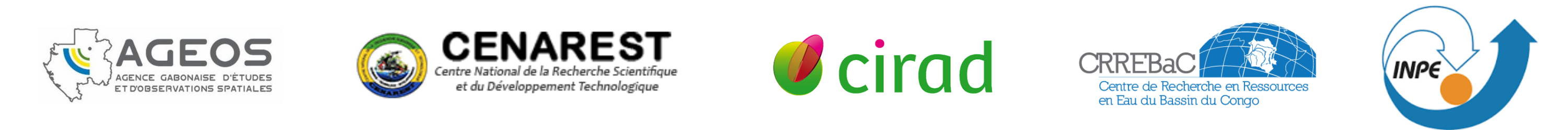 Logo AGEOS, CENAREST, CIRAD, CRRBaC and INPE