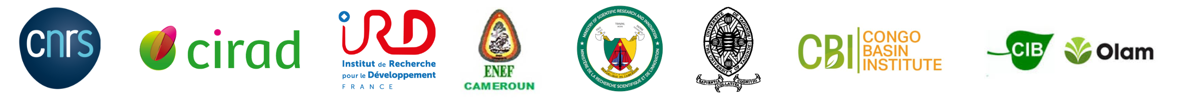 Logo CNRS, CIRAD, IRD, ENEF, MINFOF, UY1, CBI and CIB-OLAM